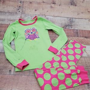 Hanna Andersson Girls Green Pink Long Sleeve Cotton Sleepwear Outfit Size 8